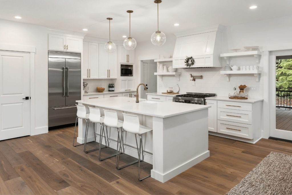 Kitchen Remodel White Cabinets Wood Floor